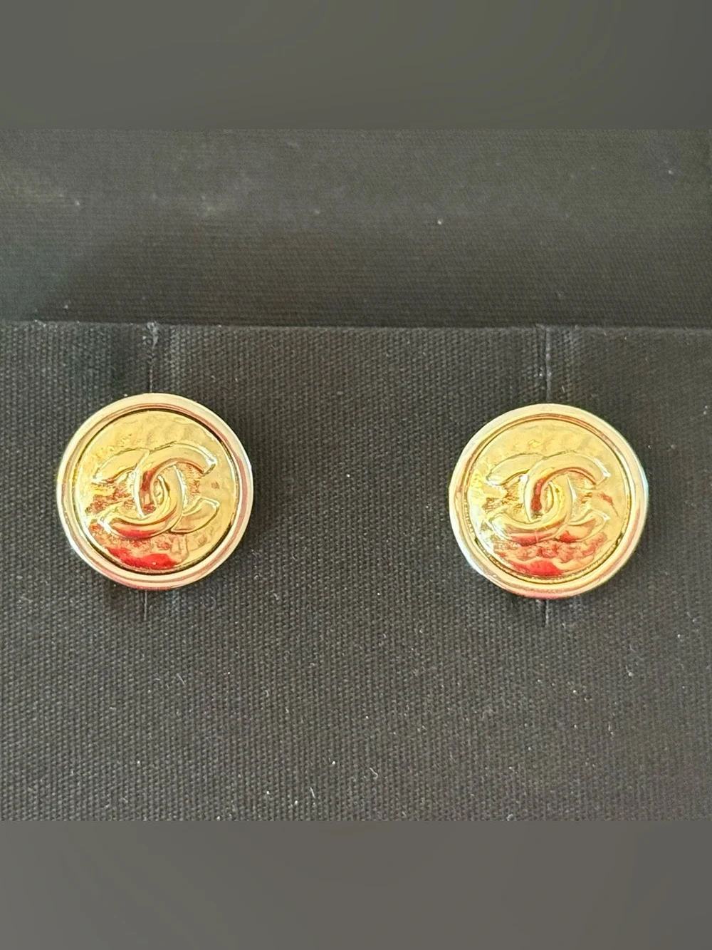 Chanel Gold & Silver Hammered Metal Stud Earrings